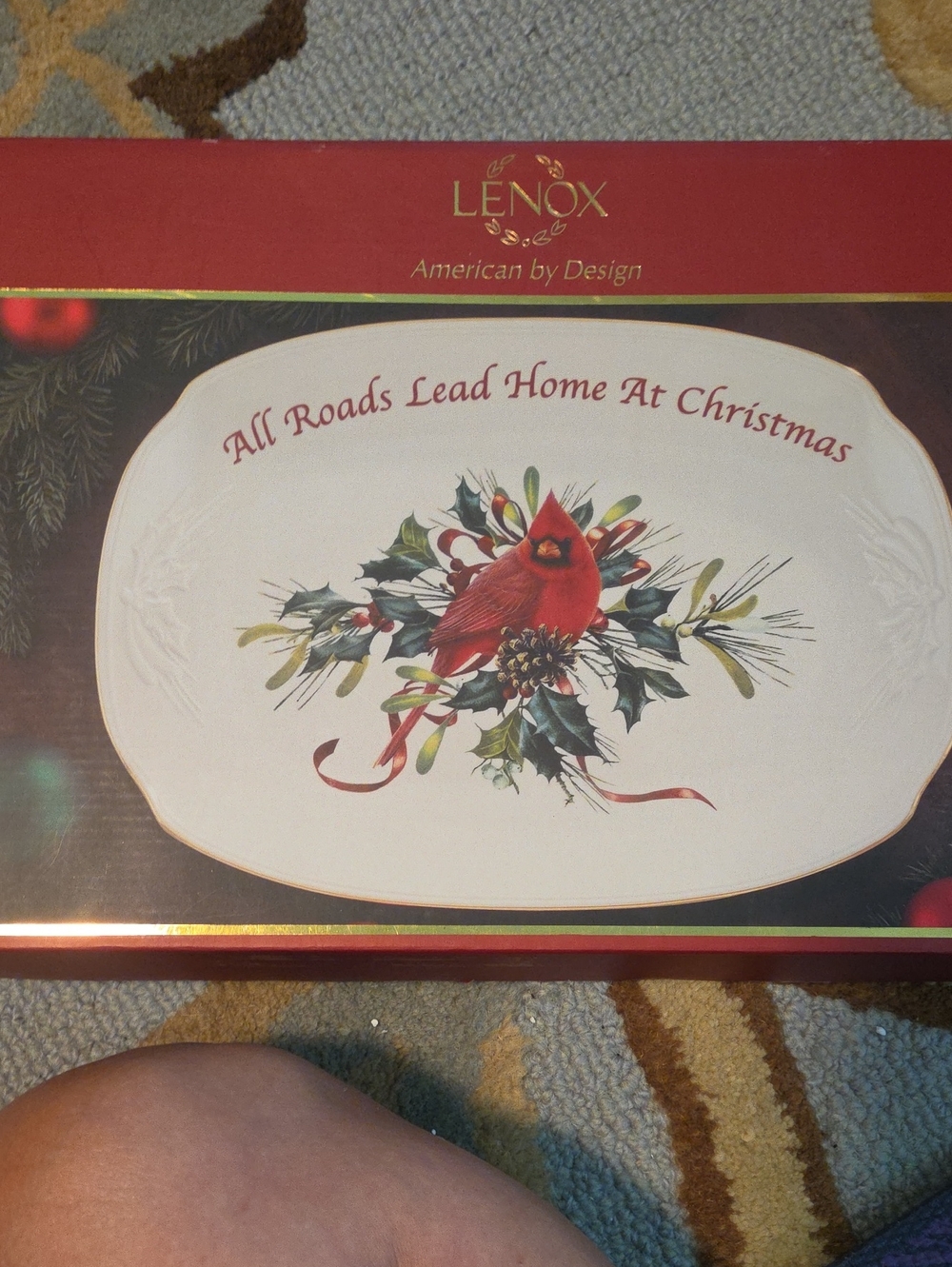 Lenox Cream and Red Cardinal Holiday Platter